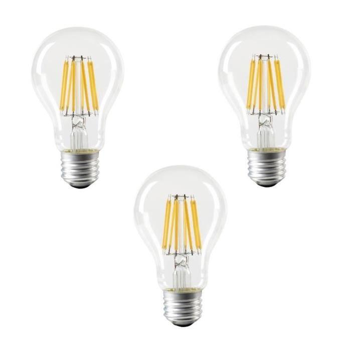 EXPERT LINE Lot de 3 ampoules LED E27 SMD a filament 8 W équivalent a 64 W blanc chaud