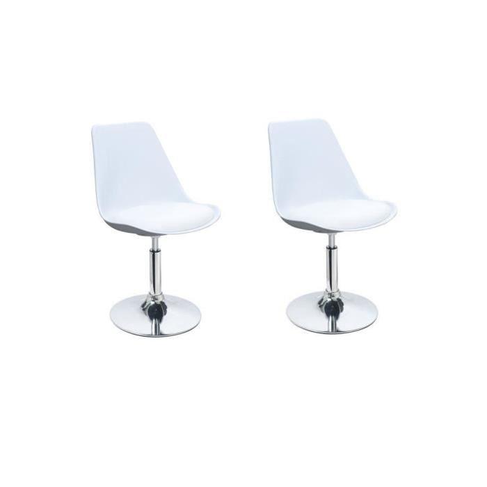 POPPY Lot de 2 chaises rotatives de salle a manger - Blanc