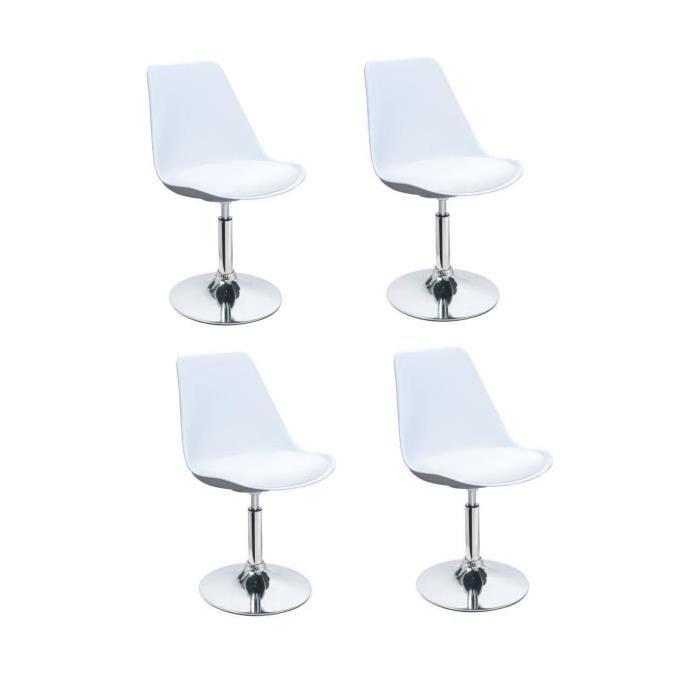 POPPY Lot de 4 chaises rotatives de salle a manger - Blanc