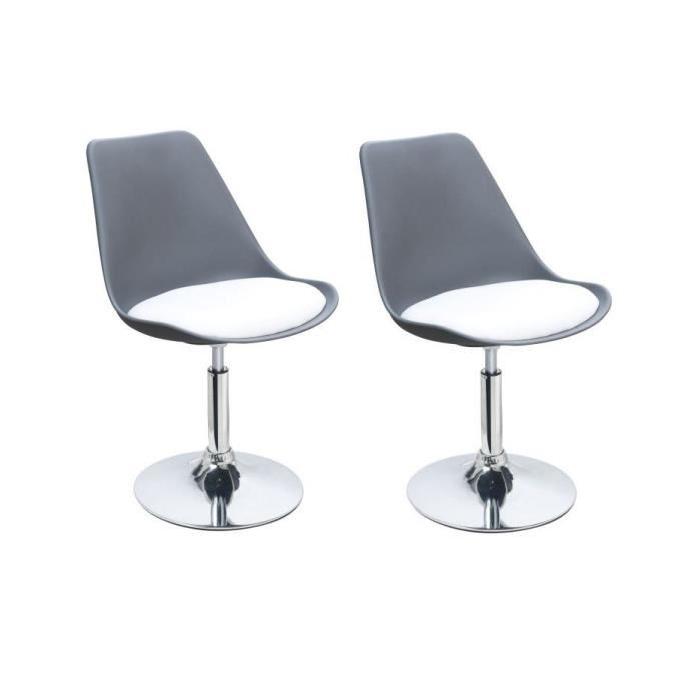 POPPY Lot de 2 chaises rotatives de salle a manger - Gris et blanc