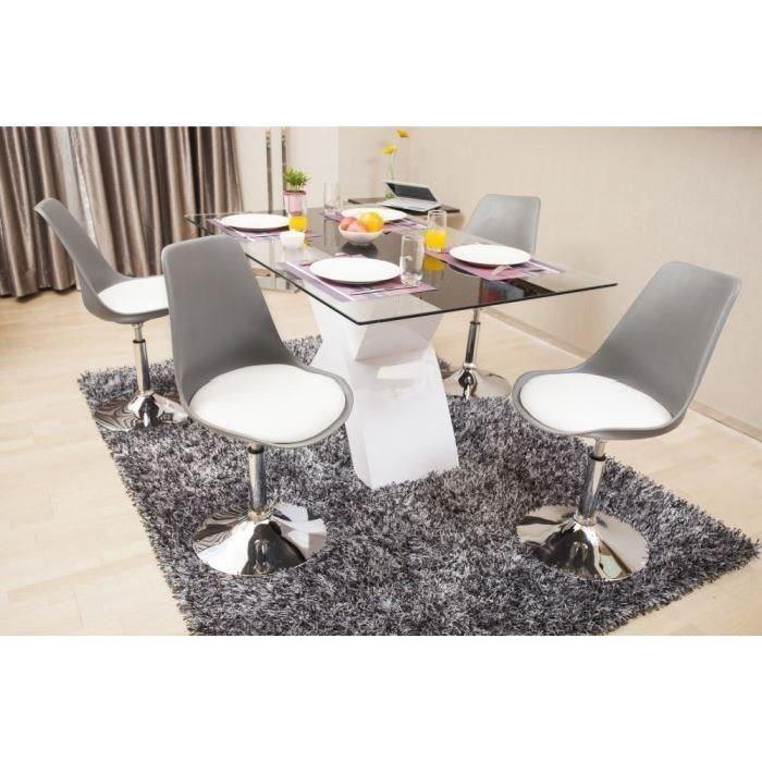 POPPY Lot de 2 chaises rotatives de salle a manger - Gris et blanc