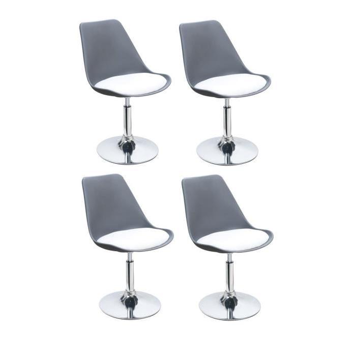 POPPY Lot de 4 chaises rotatives de salle a manger - Gris et blanc