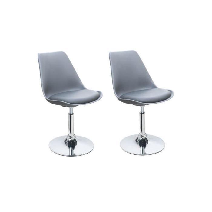 POPPY Lot de 2 chaises rotatives de salle a manger - Gris