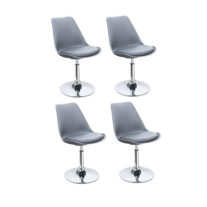 POPPY Lot de 4 chaises rotatives de salle a manger - Gris