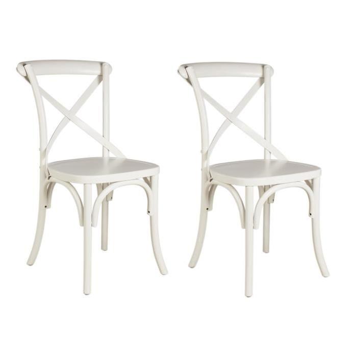 ROMANCE Lot de 2 chaises de salle a manger en bouleau massif - Blanc