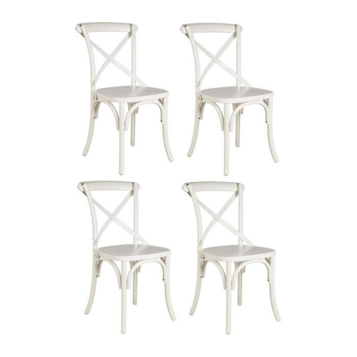 ROMANCE Lot de 4 chaises de salle a manger en bouleau massif - Blanc