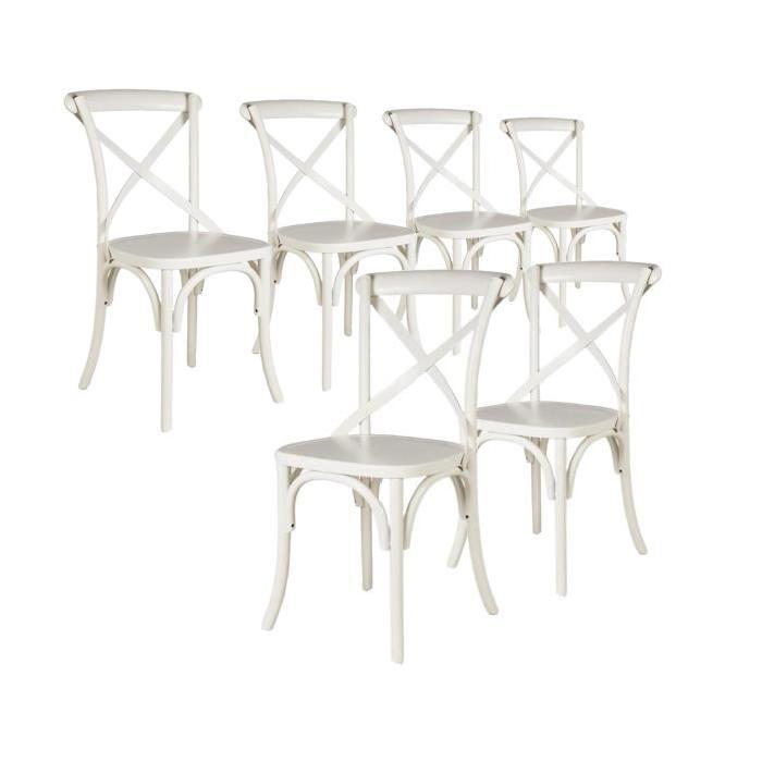 ROMANCE Lot de 6 chaises de salle a manger en bouleau massif - Blanc