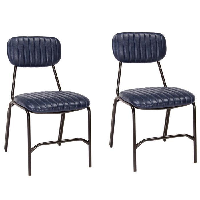 DEBBIE Lot de 2 chaises de salle a manger bleues vintage - L 44 cm x P 55 cm