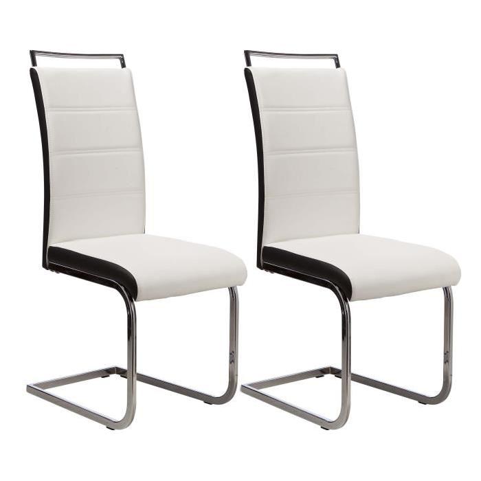 DYLAN Lot de 2 chaises de salle a manger en simili - Blanc et noir