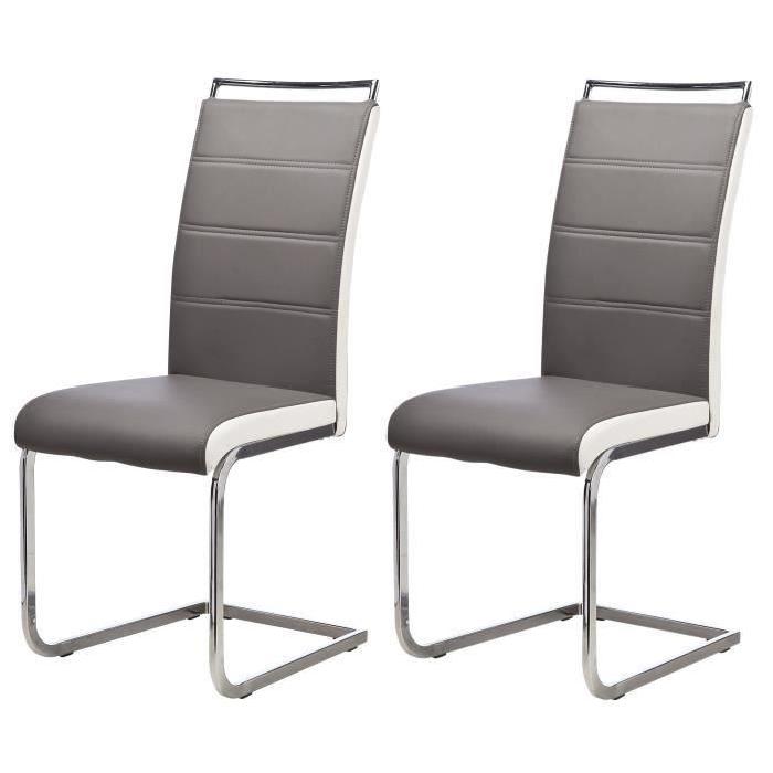 DYLAN Lot de 2 chaises de salle a manger en simili - Gris et blanc