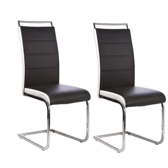 DYLAN Lot de 2 chaises de salle a manger en simili - Noir et blanc