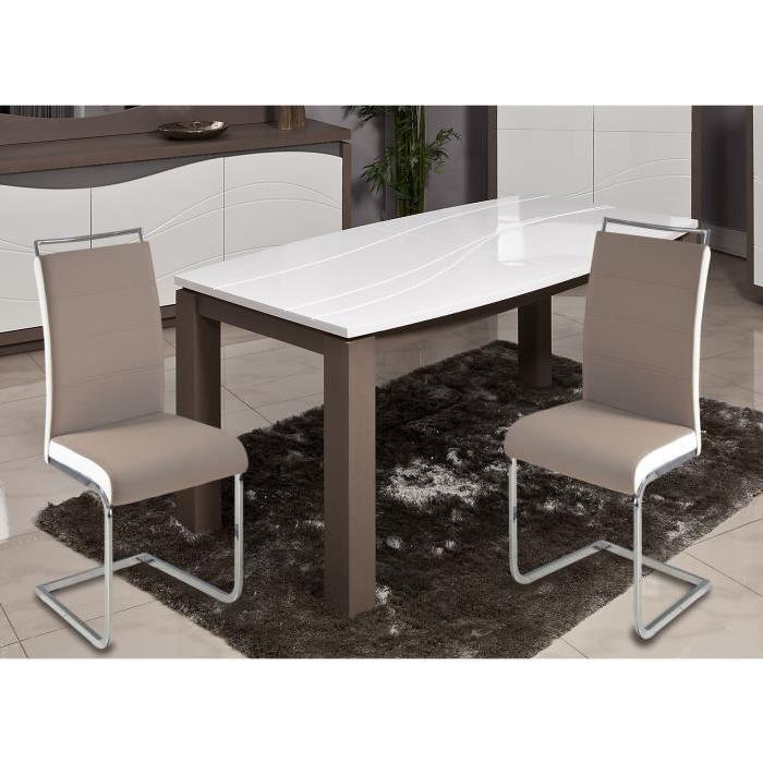 DYLAN Lot de 2 chaises de salle a manger en simili - Taupe et blanc