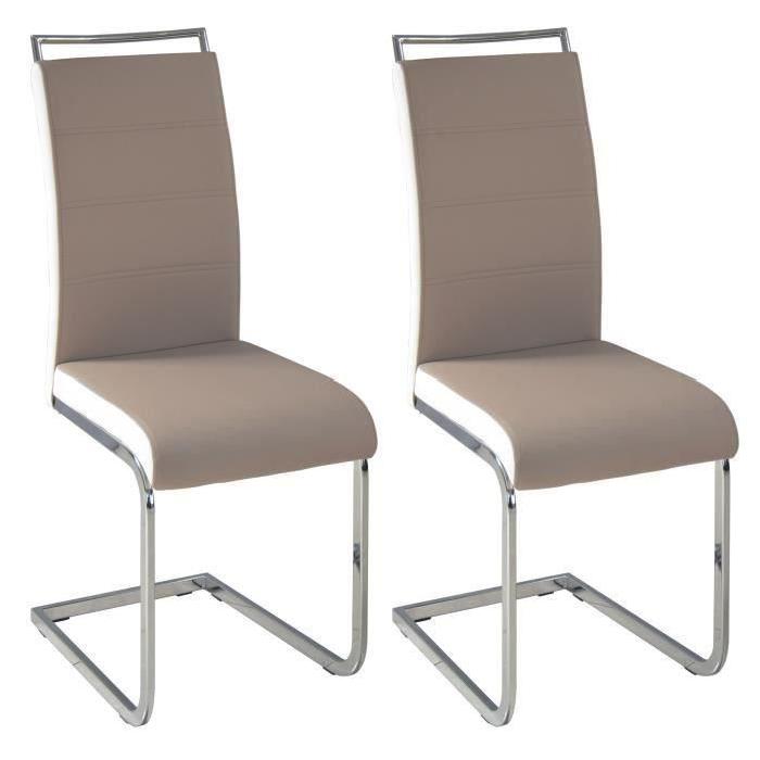 DYLAN Lot de 2 chaises de salle a manger en simili - Taupe et blanc