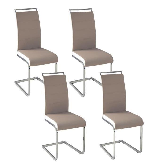 DYLAN Lot de 4 chaises salon taupe/blanc