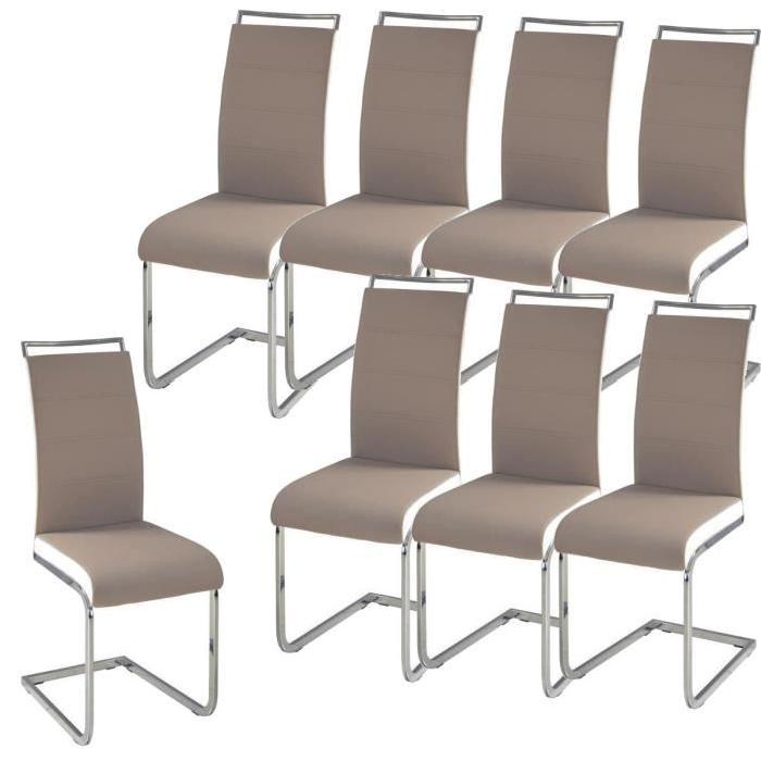 DYLAN Lot de 8 chaises salon taupe blanc