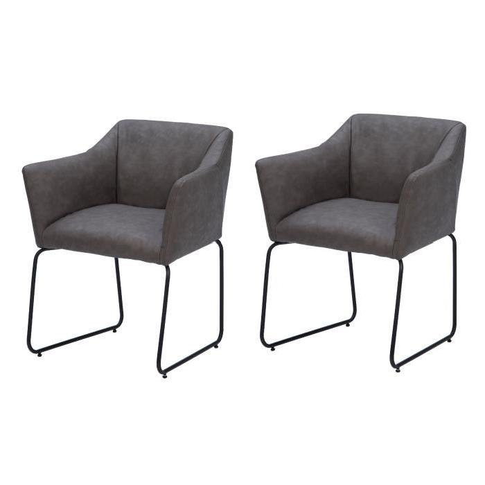 URBAN Lot de 2 chaises de salle a manger en métal - Simili gris - Style vintage - L 64 x P 79 cm