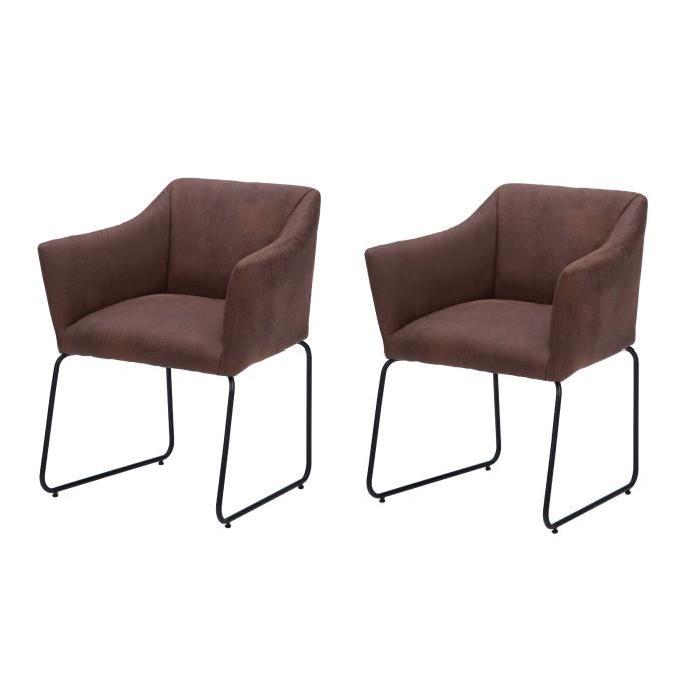 URBAN Lot de 2 chaises de salle a manger en métal - Simili marron - Style vintage - L 64 x P 79 cm