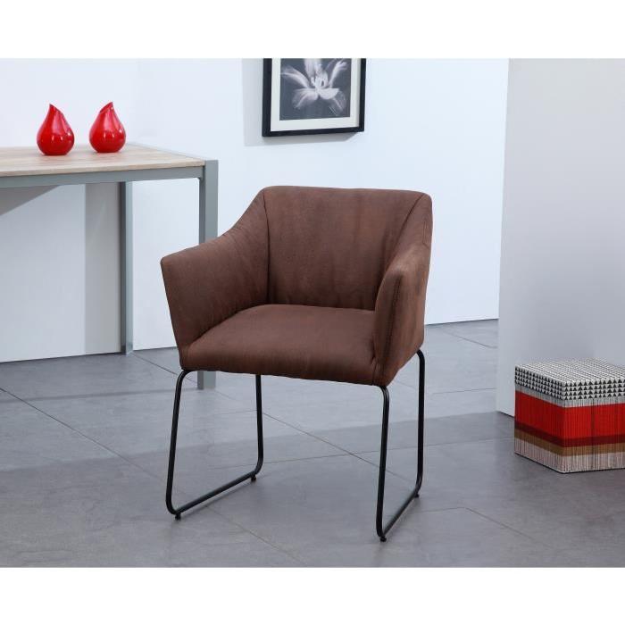 URBAN Lot de 2 chaises de salle a manger en métal - Simili marron - Style vintage - L 64 x P 79 cm