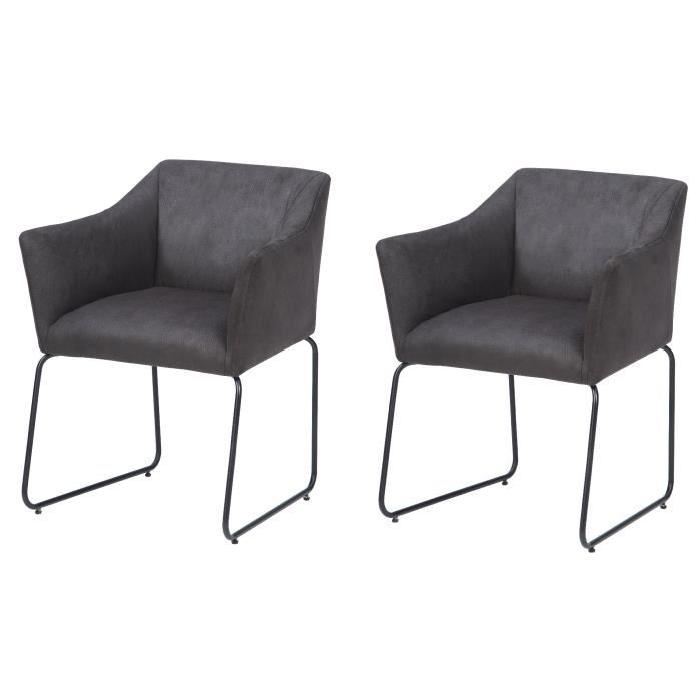 URBAN Lot de 2 chaises de salle a manger en métal - Simili noir - Style vintage - L 64 x P 79 cm