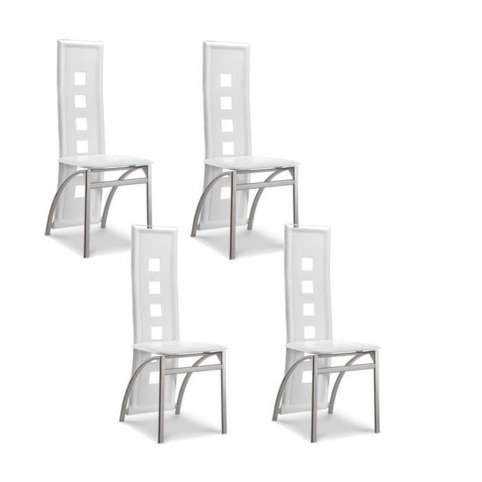 EIFFEL lot de 4 chaises de salle a manger blanches simili et aluminium - Design