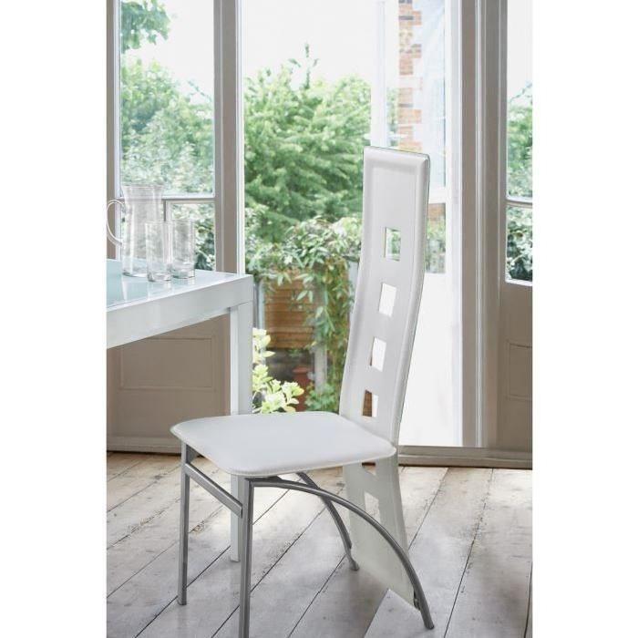 EIFFEL lot de 4 chaises de salle a manger blanches simili et aluminium - Design