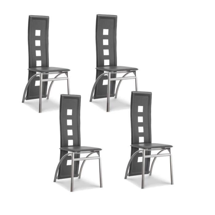 EIFFEL lot de 4 chaises de salle a manger grises  simili et aluminium - Design