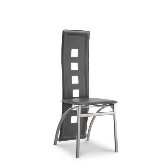 EIFFEL lot de 4 chaises de salle a manger grises  simili et aluminium - Design