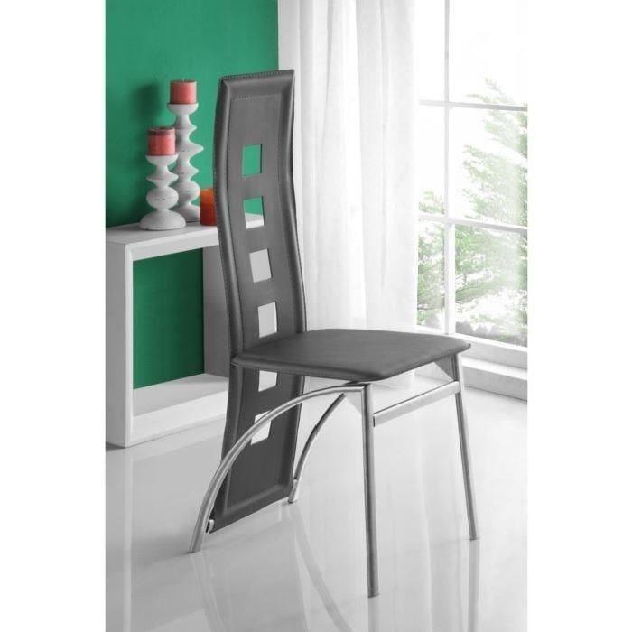 EIFFEL lot de 4 chaises de salle a manger grises  simili et aluminium - Design