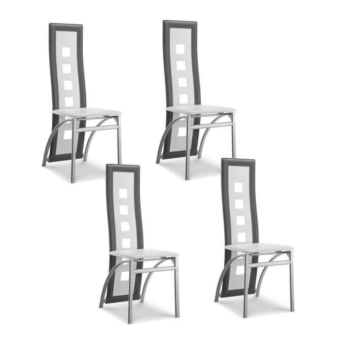 EIFFEL lot de 4 chaises de salle a manger blanches et grises simili et aluminium - Design