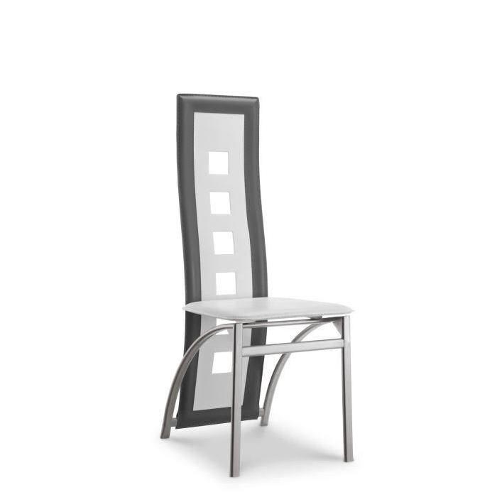 EIFFEL lot de 4 chaises de salle a manger blanches et grises simili et aluminium - Design