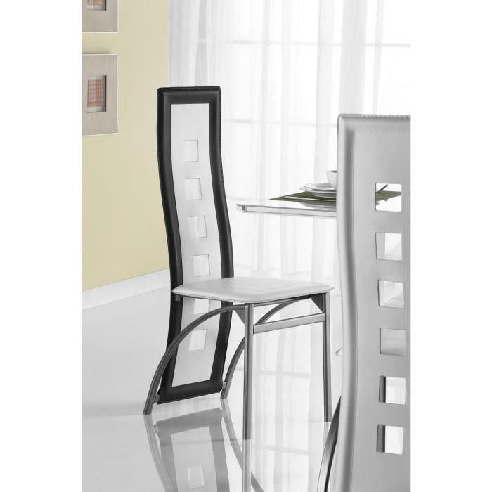 EIFFEL lot de 4 chaises de salle a manger blanches et grises simili et aluminium - Design