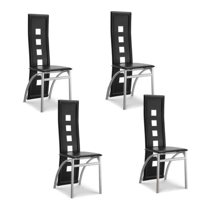 EIFFEL lot de 4 chaises de salle a manger noires  simili et aluminium - Design