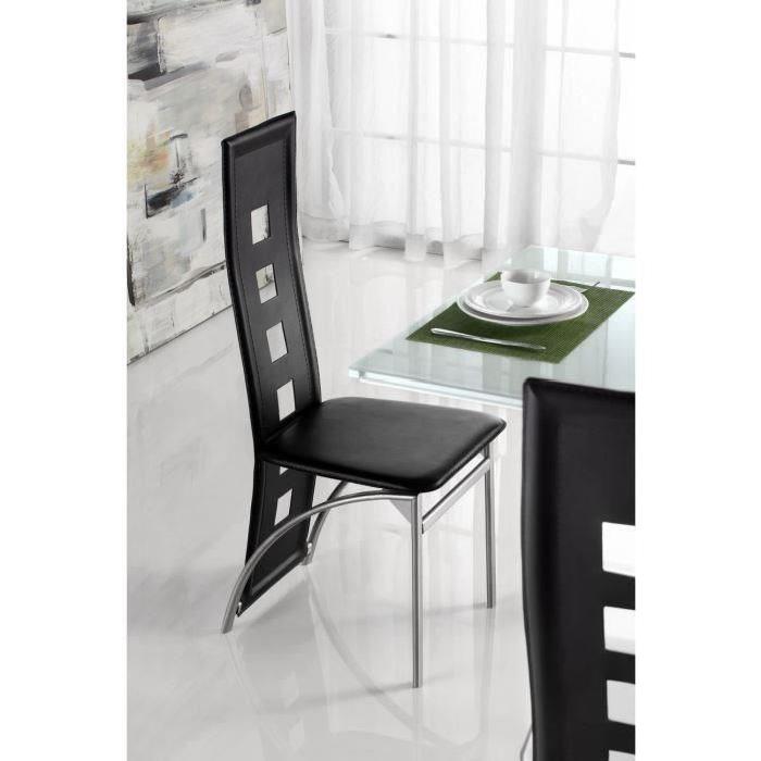 EIFFEL lot de 4 chaises de salle a manger noires  simili et aluminium - Design