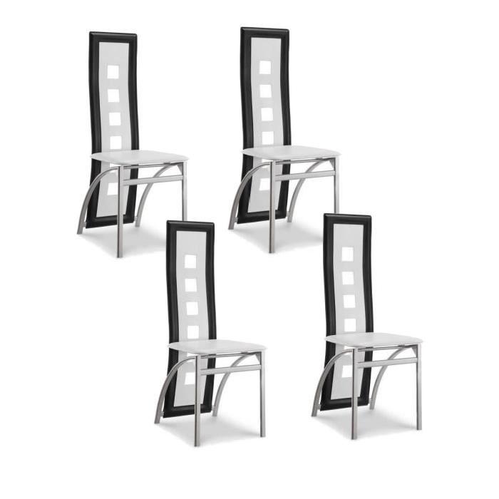 EIFFEL lot de 4 chaises de salle a manger noires et blanches  simili et aluminium - Design