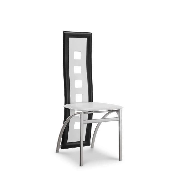 EIFFEL lot de 4 chaises de salle a manger noires et blanches  simili et aluminium - Design