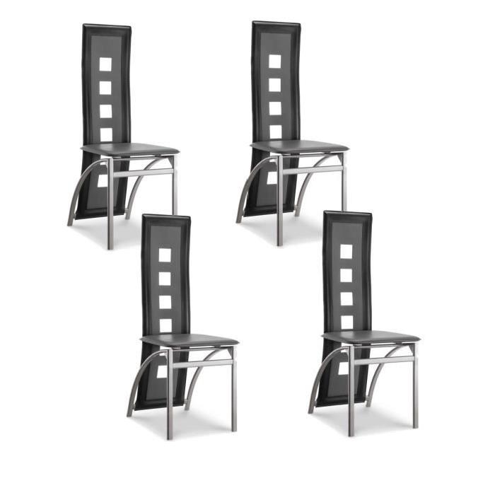 EIFFEL lot de 4 chaises de salle a manger noires et grises simili et aluminium - Design