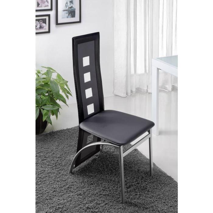 EIFFEL lot de 4 chaises de salle a manger noires et grises simili et aluminium - Design