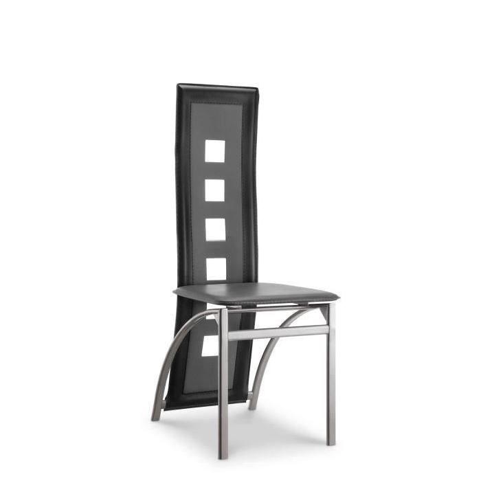 EIFFEL lot de 4 chaises de salle a manger noires et grises simili et aluminium - Design