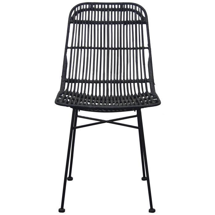 ELIA Lot de 2 chaises de salle a manger en métal noir - Rotin noir - Industriel - L 44 x P 40 cm