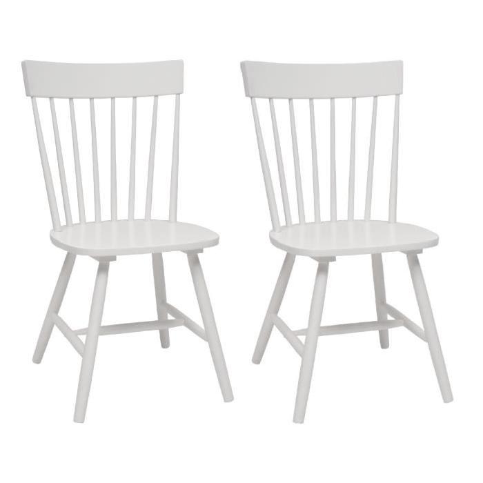 ETON Lot de 2 chaises de salle a manger - Bois massif blanc laqué