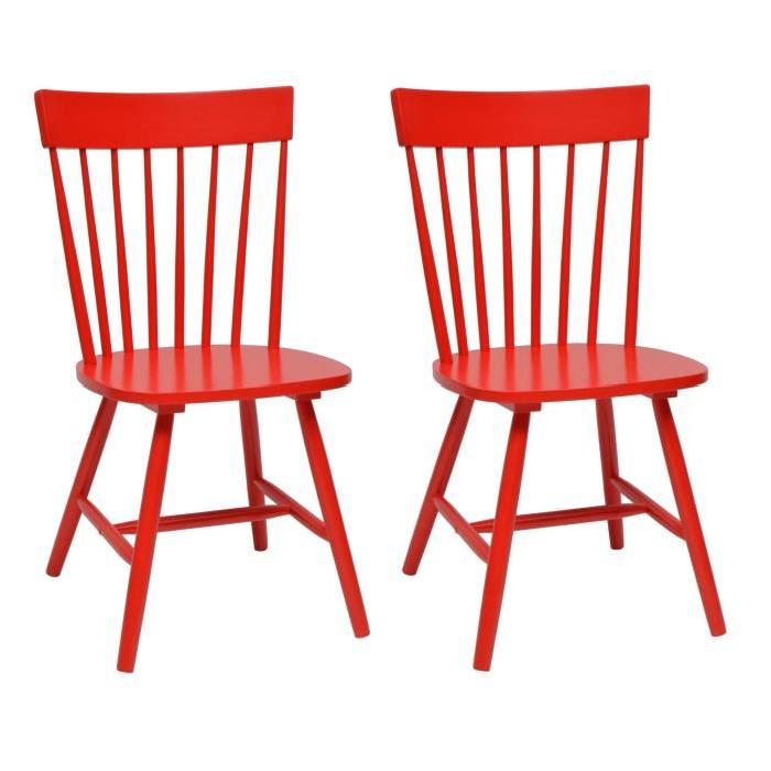 ETON Lot de 2 chaises de salle a manger - Bois massif rouge laqué