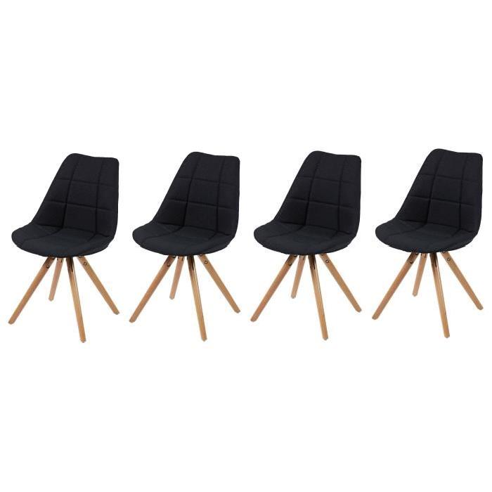 FRIDA Lot de 4 chaises de salle a manger pieds bois hetre massif - Tissu noir capitonné - Style scandinave - L 48 x P 56 cm