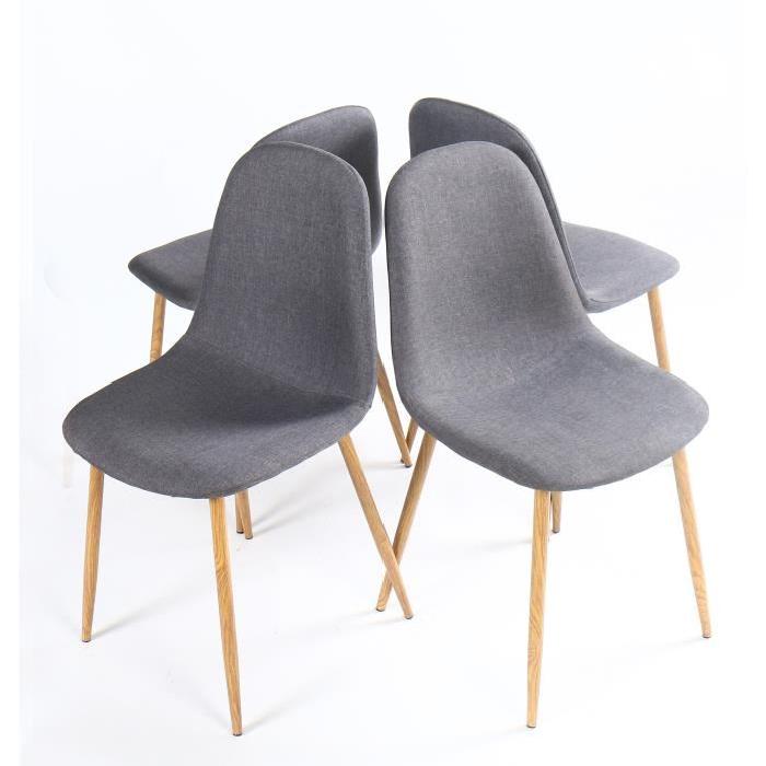 GILDA Lot de 4 chaises de salle a manger assise tissu anthracite + pieds métal aspect bois - Scandinave - L 51 x P 43 cm