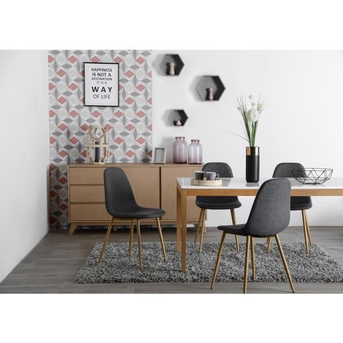 GILDA Lot de 4 chaises de salle a manger assise tissu anthracite + pieds métal aspect bois - Scandinave - L 51 x P 43 cm