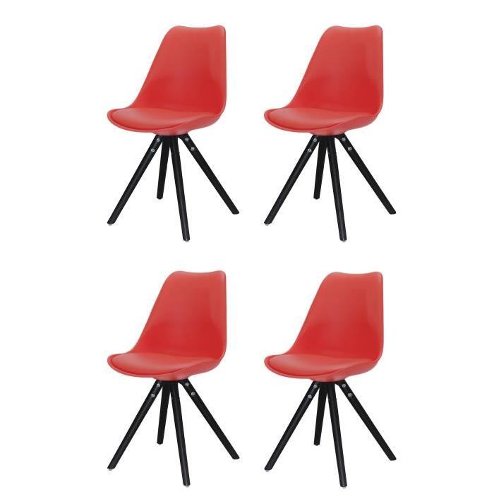 CLARA Lot de 4 chaises de salle a manger rouges, pieds noirs