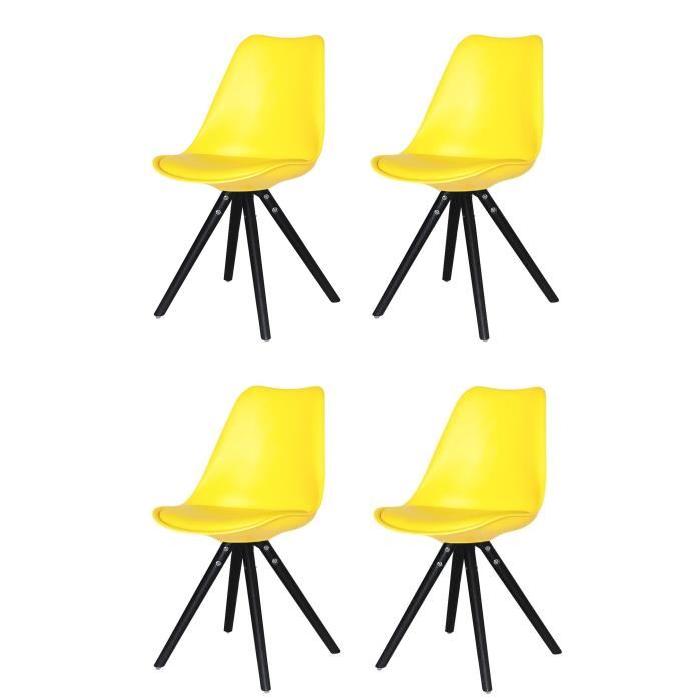 CLARA Lot de 4 chaises de salle a manger jaunes, pieds noirs