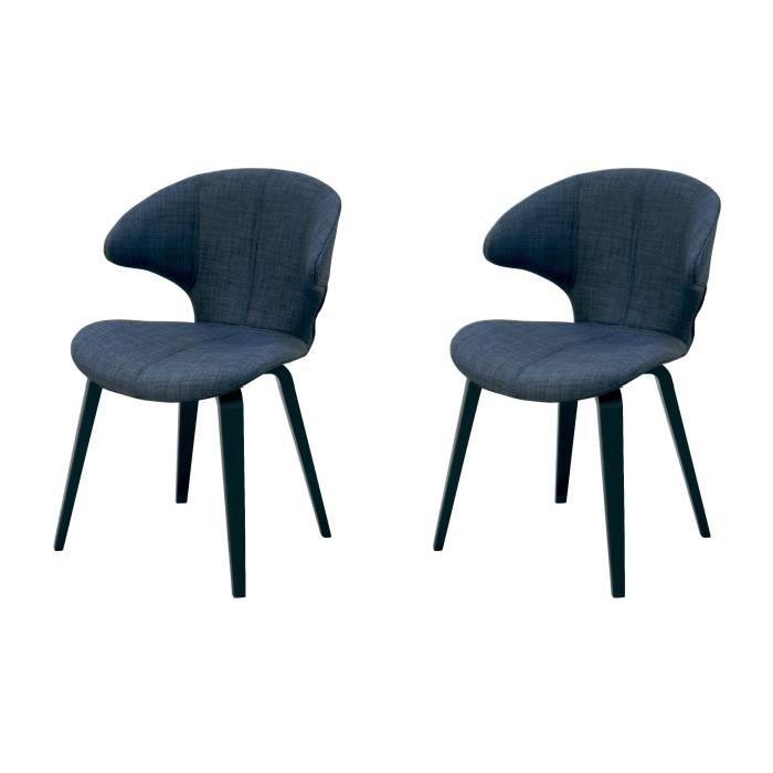 SAXO Lot de 2 chaises de salle a manger bleues foncé, pieds peuplier noir