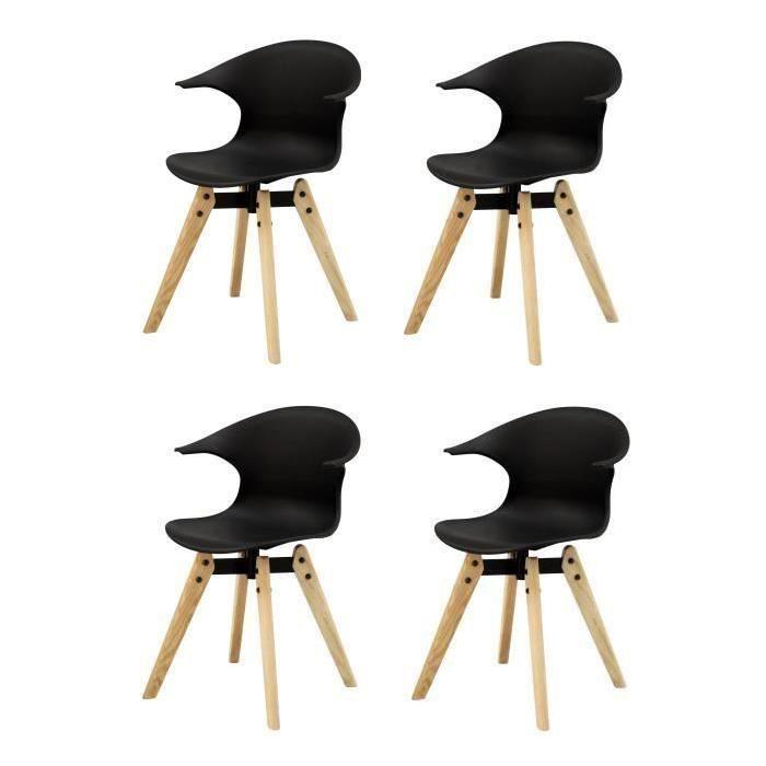 TIGA Lot de 4 chaises noires, pieds en chene laqué naturel blanchi