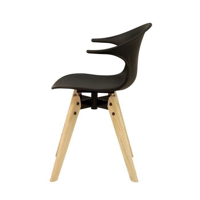 TIGA Lot de 4 chaises noires, pieds en chene laqué naturel blanchi