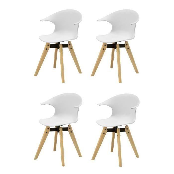 TIGA Lot de 4 chaises blanches, pieds en chene laqué naturel blanchi